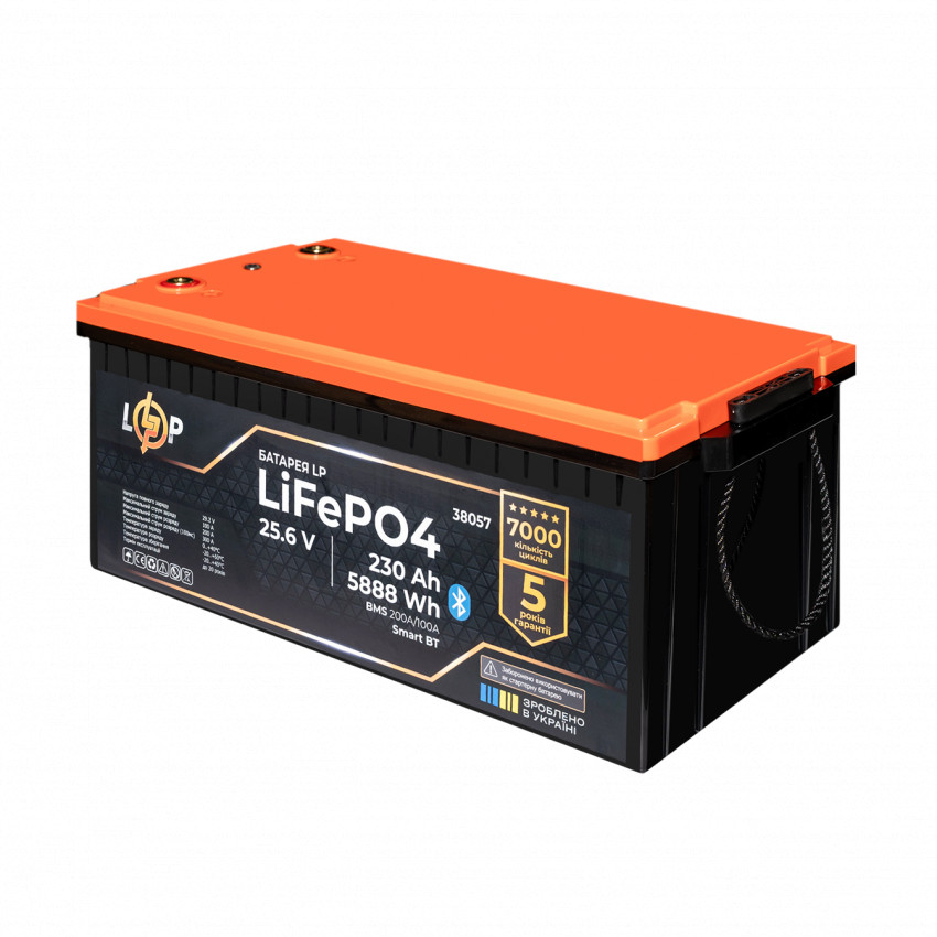 Акумулятор LP LiFePO4 25,6V - 230 Ah (5888Wh) (BMS 200A/100А) пластик Smart BT-