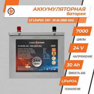 Акумулятор LP LiFePO4 24V (25,6V) - 30 Ah (768Wh) (BMS 60A) металл