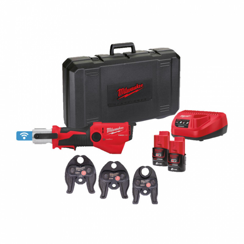 Обтискач гідравлічний акумуляторний для труб MILWAUKEE, M12 ONEHPT-202C U-SET (зарядний пристрій С12 С, 2 акумулятори М12 В2 2Аг-4933481037