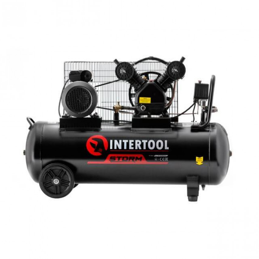 Компресор 100л, 3 кВт, 220 В, 10 aтм, 500 л/хв. 2 циліндри INTERTOOL PT-0014-PT-0014