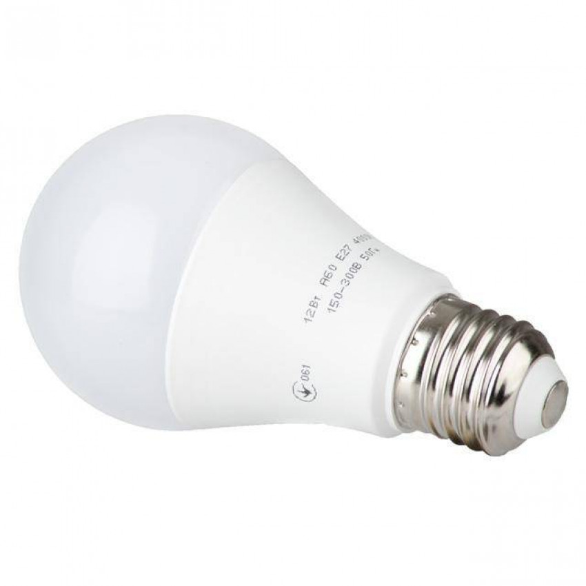 Лампа світлодіодна LED A60, E27, 12Вт, 150-300В, 4000K, 30000г, гарантія 3 роки. INTERTOOL LL-0015-LL-0015