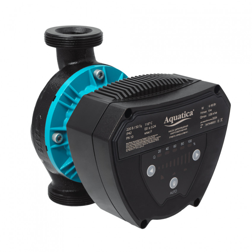 Насос циркуляційний енергозберігаючий 6-90Вт Hmax 6м Qmax 108л/хв Ø2" 180мм + гайки Ø1¼" AQUATICA GPA32-6/180 IV (774073)-774073