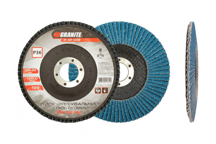 Диск шліфувальний пелюстковий конусний GRANITE ZIRCONIA Т29 зерно 36 125х22 мм 8-32-036-8-32-036