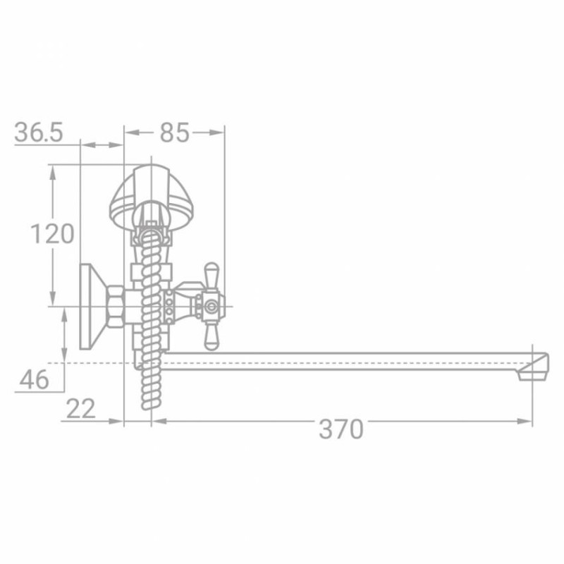 Змішувач VD 1/2" для ванни гусак прямий 400мм дивертор вбудований картриджний TAU (VD-2C261C)-VD-2C261C