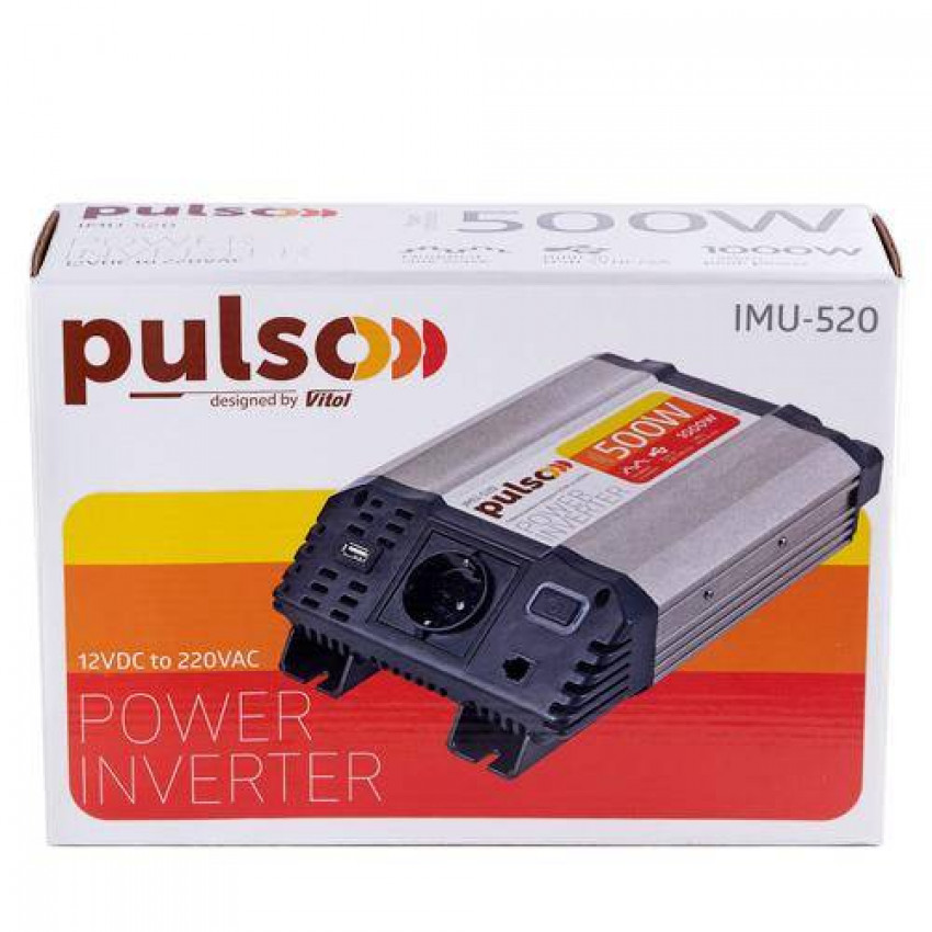 Перетворювач напруги PULSO/IMU-520/12V-220V/500W/USB-5VDC2.0A/мод.хвиля/клеми-IMU-520