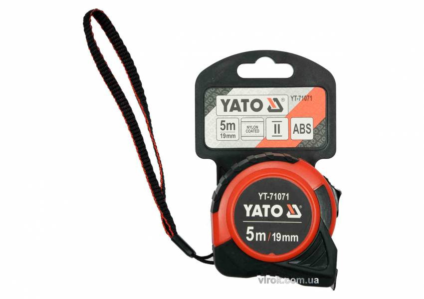 Рулетка YATO : L= 5 м x 19 мм, з сталевою стрічкою, нейлоновим покриттям-YT-71071