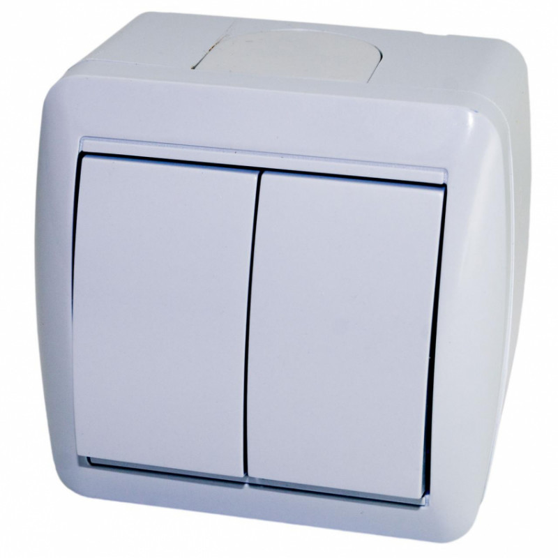 Вимикач накладний Quantum двоклавішний бризкозахищений білий, 1шт/уп-QM-BMHB-00020