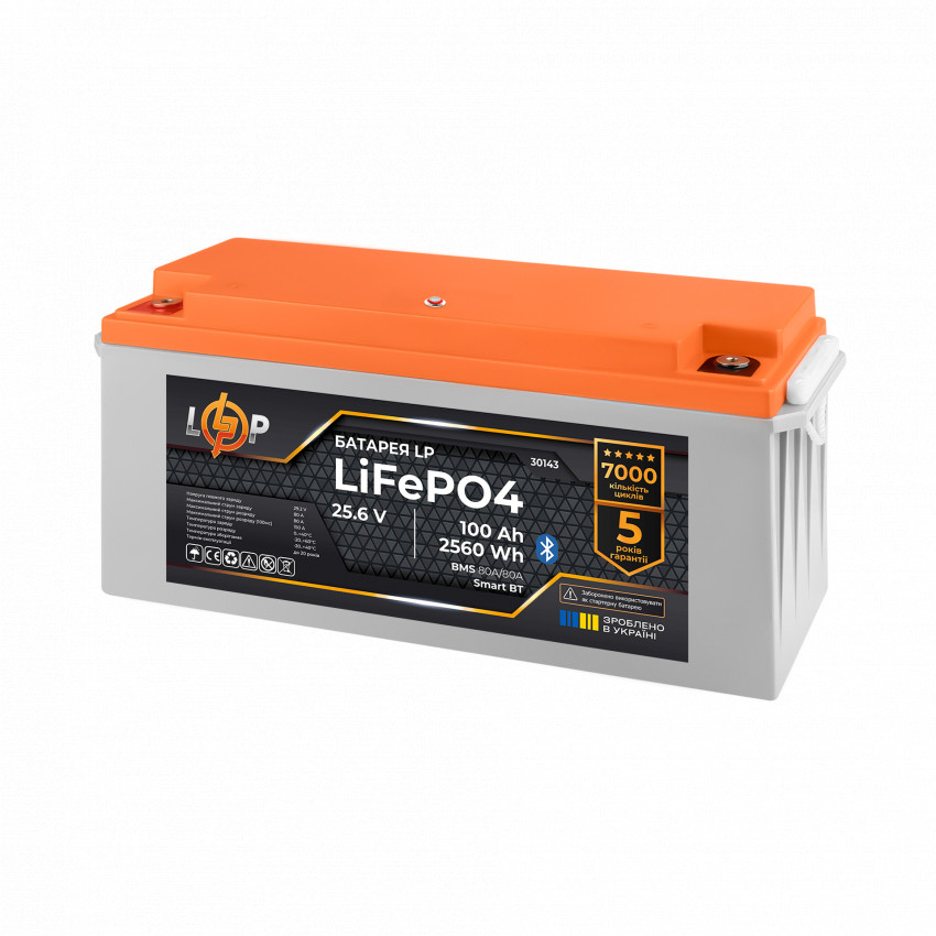 Акумулятор LP LiFePO4 25,6V - 100 Ah (2560Wh) (BMS 80A/50А) пластик Smart BT-
