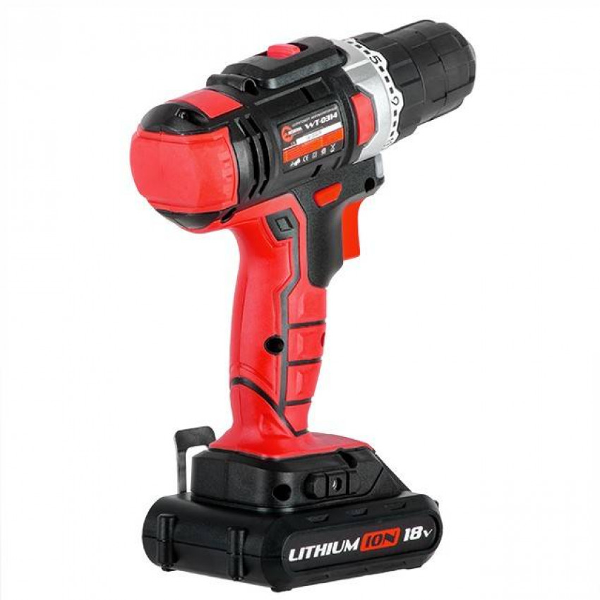 Дриль-шурупокрут акумуляторний Li-Ion 18 В, 25 Nm, 0-400/0-1500 об/хв, 2x2.0 Аг INTERTOOL WT-0314-WT-0314