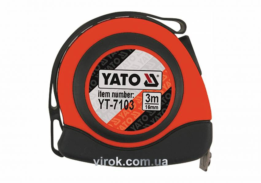 Рулетка YATO : L= 3 м x 16 мм. з нейлоновим покриттям, магнітним наконечником [12/120]-YT-7103