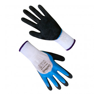 Рукавички синтетичні білі з синьо-чорним спіненим латексним покриттям 3/4 69136 &quot;б&quot;  Синій (69136)-[articul]