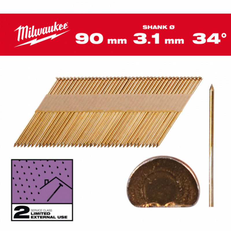 Цвяхи оцинковані з D-образною головкою MILWAUKEE, 3,1/34 градуси/50мм (2200шт)-4932492605