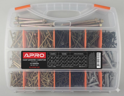 Набір дюбелів і саморізів 3.5–6.0мм та анкери M6–M8 12,5'' APRO-[articul]