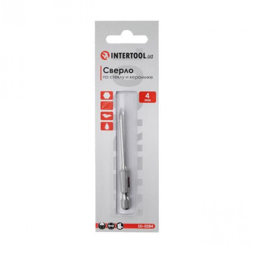 Свердло по склу та кераміці 4 мм, HEX 1/4" (6.35 мм) INTERTOOL SD-0284-SD-0284