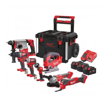 Набір інструментів акумуляторних MILWAUKEE, M18 FPP8C-553P (кейс PACKOUT на колесах 4932464078, 3 акумулятори M18 B5 5 Аг, заряд-[articul]