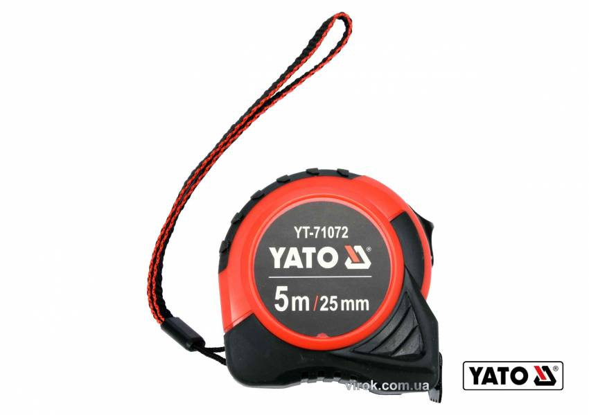 Рулетка YATO : L= 5 м x 25 мм, з сталевою стрічкою, нейлоновим покриттям-YT-71072