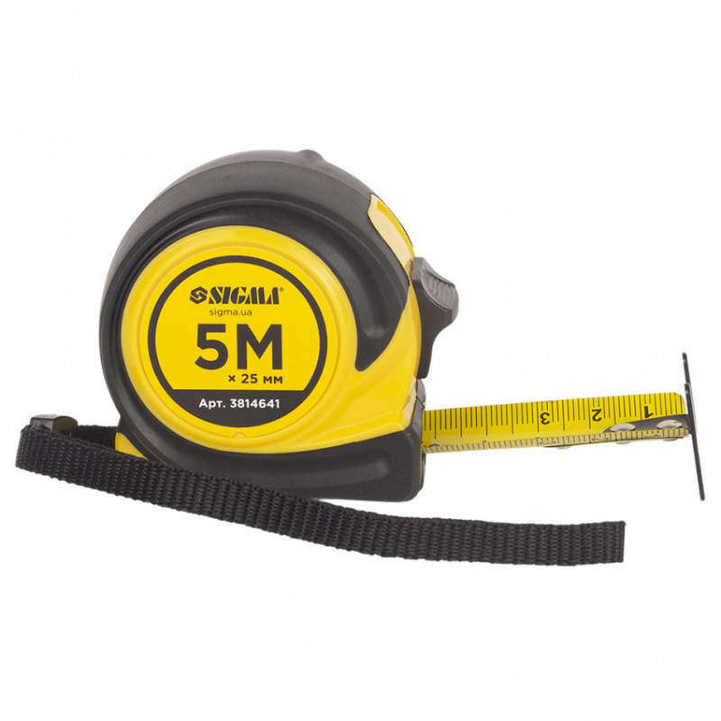 Рулетка обгумована Compact двостороннє полотно/зачіп 5м×25мм SIGMA (3814641)-3814641