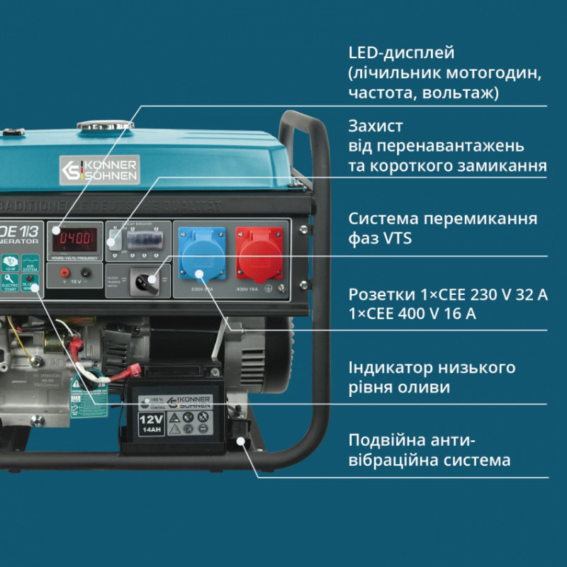 Бензиновий генератор «Könner & Söhnen» KS 7000E 1/3-KS 7000E 1/3