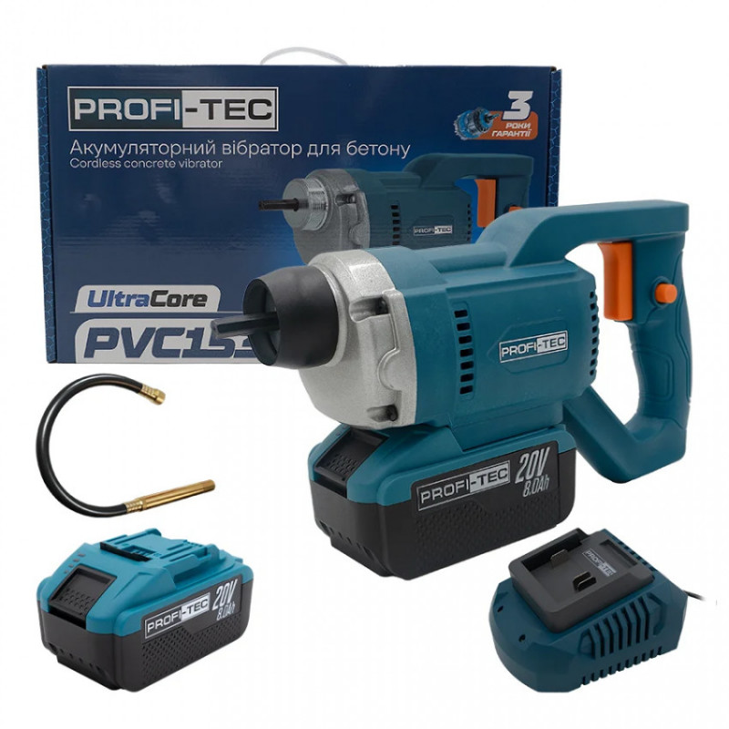 Акумуляторний вібратор для бетону PROFI-TEC PCV1535, 20В, 1*PT2080EP, QBCD20/4 quick, + шланг 1,5м-PRT_008108