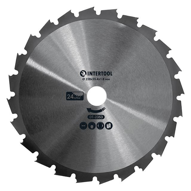 Ніж для мотокоси/тримера з твердосплавними напайками ø228x25.4x1.8 мм 24T INTERTOOL DT-2353-DT-2353