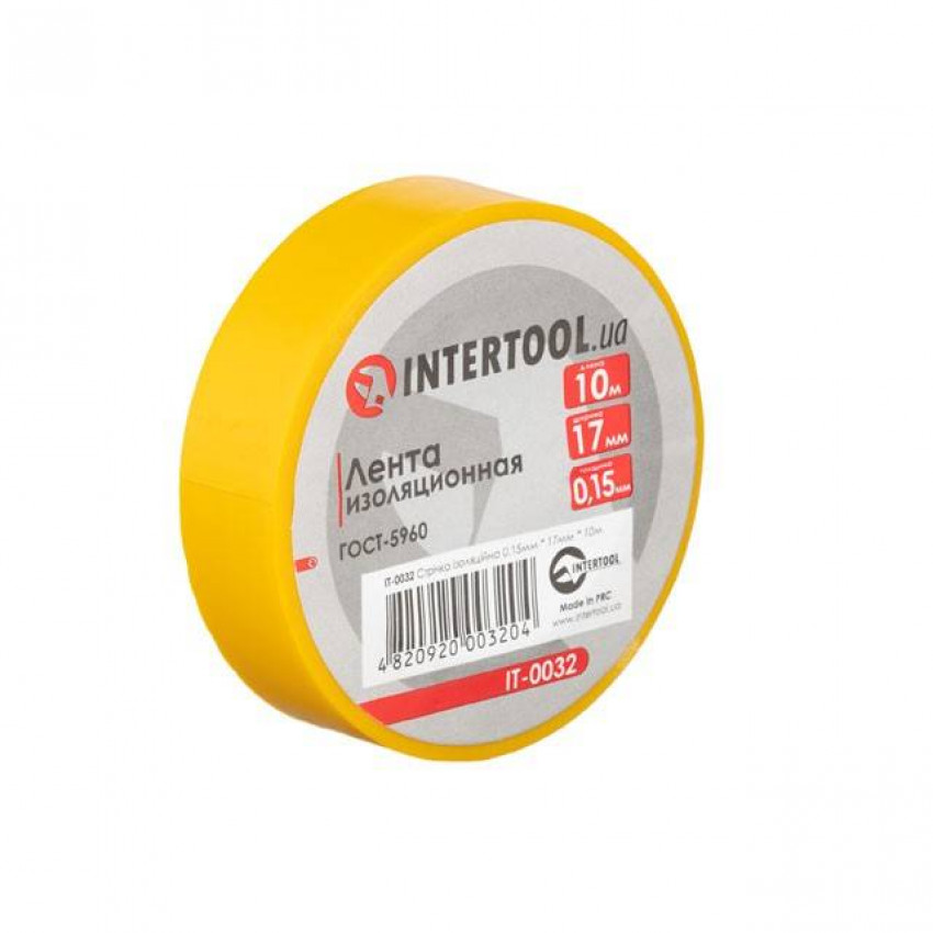 Стрічка ізоляційна 0.15мм*17мм*10м жовта INTERTOOL IT-0032-IT-0032