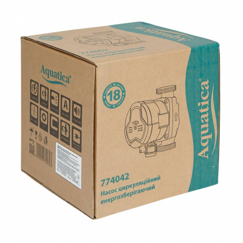 Насос циркуляційний енергозберігаючий 5-25Вт Hmax 4м Qmax 47л/хв Ø1½" 130мм + гайки Ø1" AQUATICA GPA25-4/130 III (774042)-774042