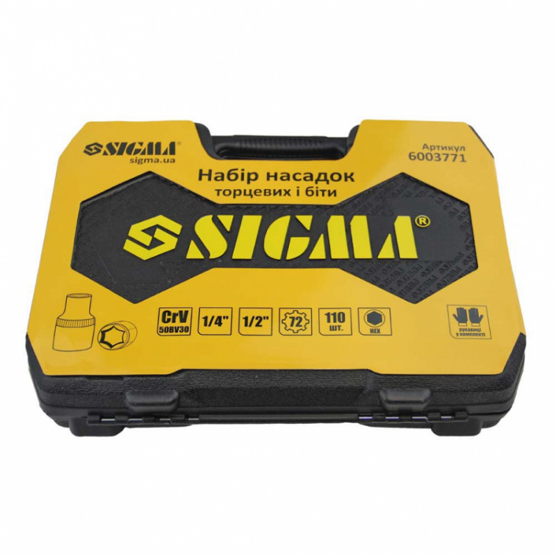 Набір насадок торцевих та біт 1/4", 1/2" 108шт CrV mid Sigma (6003771)-6003771