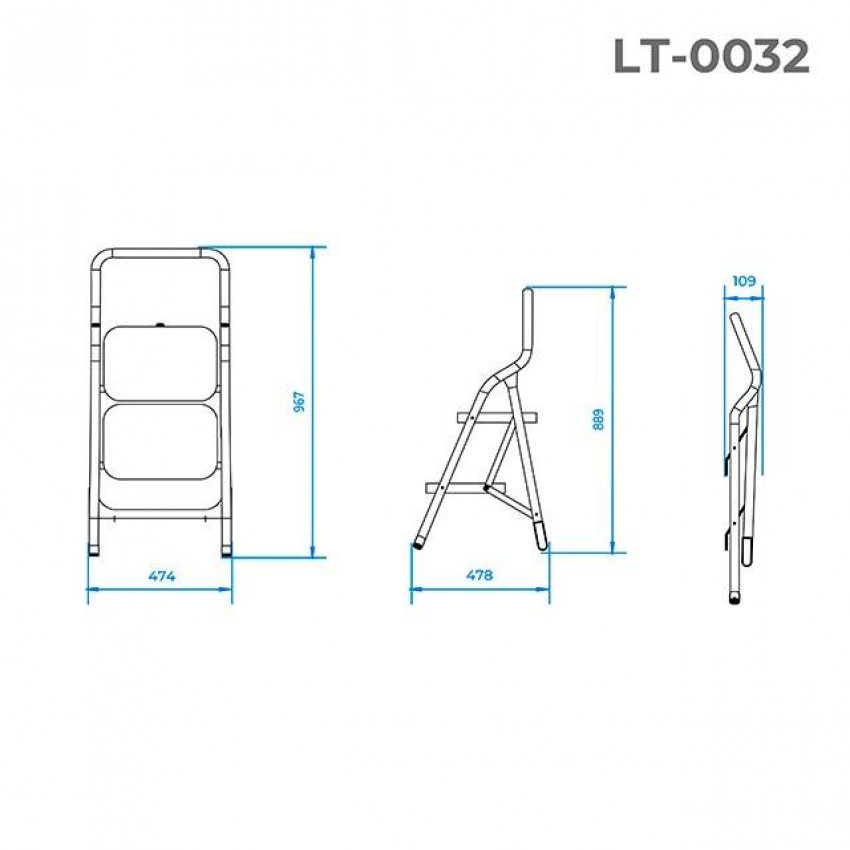 Драбина сталева, 2 сходи, 380*260мм, висота 895мм INTERTOOL LT-0032-LT-0032