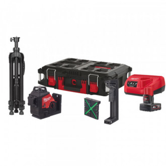 Нівелір лазерний акумуляторний 3D MILWAUKEE, M12 3PLSKIT-401P (ЗП+1ак.Х4Аг+обладнання+PACKOUT)-[articul]