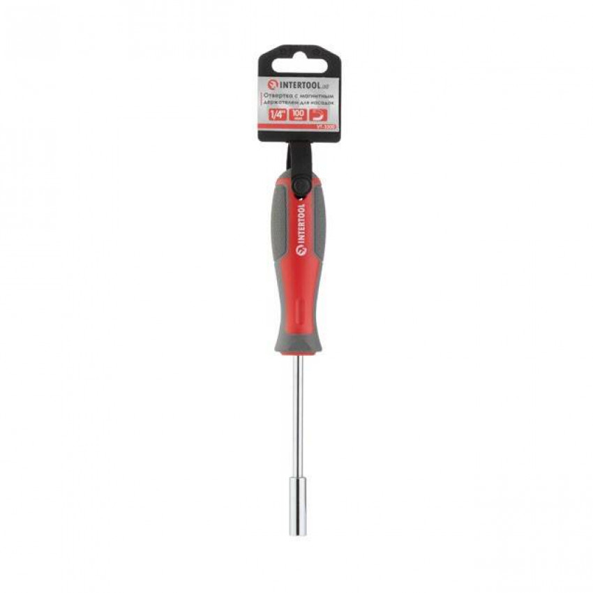 Викрутка з магнітним тримачем для насадок 1/4", 100 мм , Cr-V INTERTOOL VT-3300-VT-3300