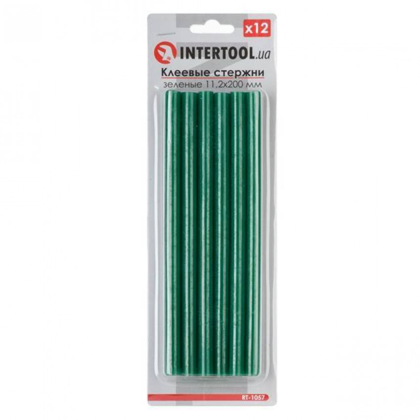 Комплект клейових стрижнів зелених, 11,2×200 мм, 12 шт. INTERTOOL RT-1057-RT-1057