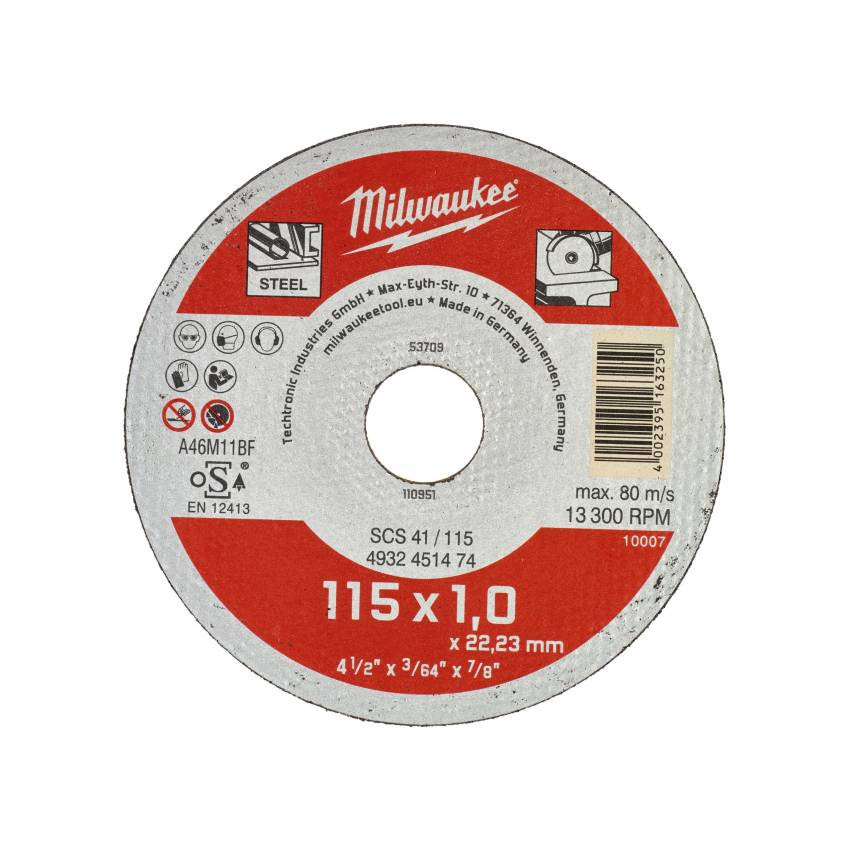 Диск відрізний MILWAUKEE, SCS 41/125х1,5, Ø125мм-4932451479