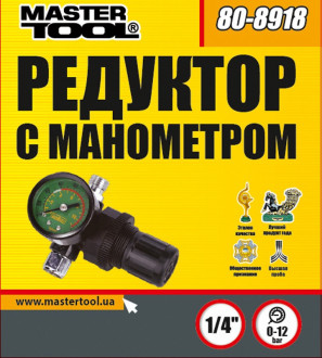 MasterTool Редуктор з манометром для фарбопульта 0-12 бар, 1/4, Арт.: 80-8918