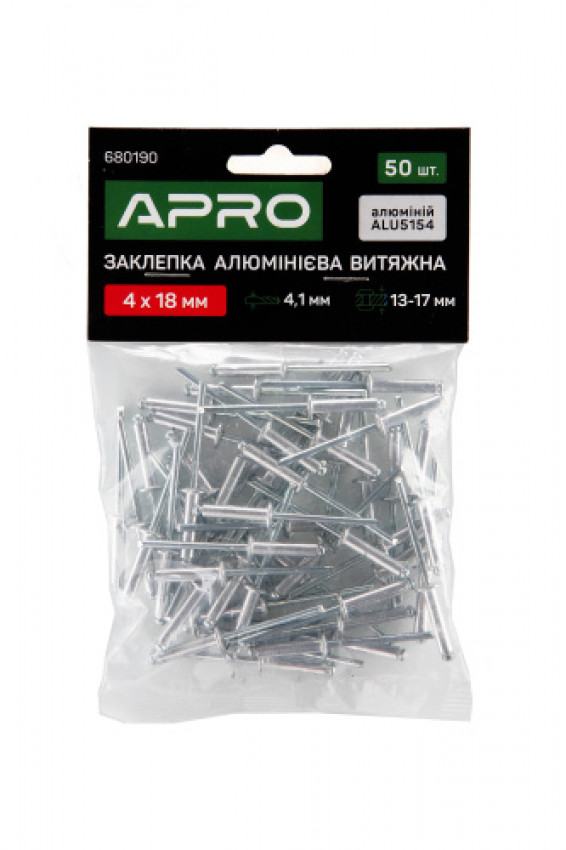 Заклепка алюмінієва витяжна 4х12 мм 50шт  (APRO)-680187