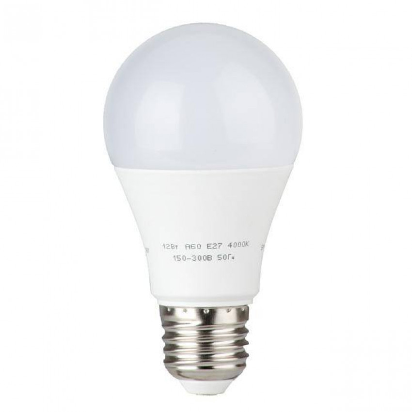Лампа світлодіодна LED A60, E27, 12Вт, 150-300В, 4000K, 30000г, гарантія 3 роки. INTERTOOL LL-0015-LL-0015