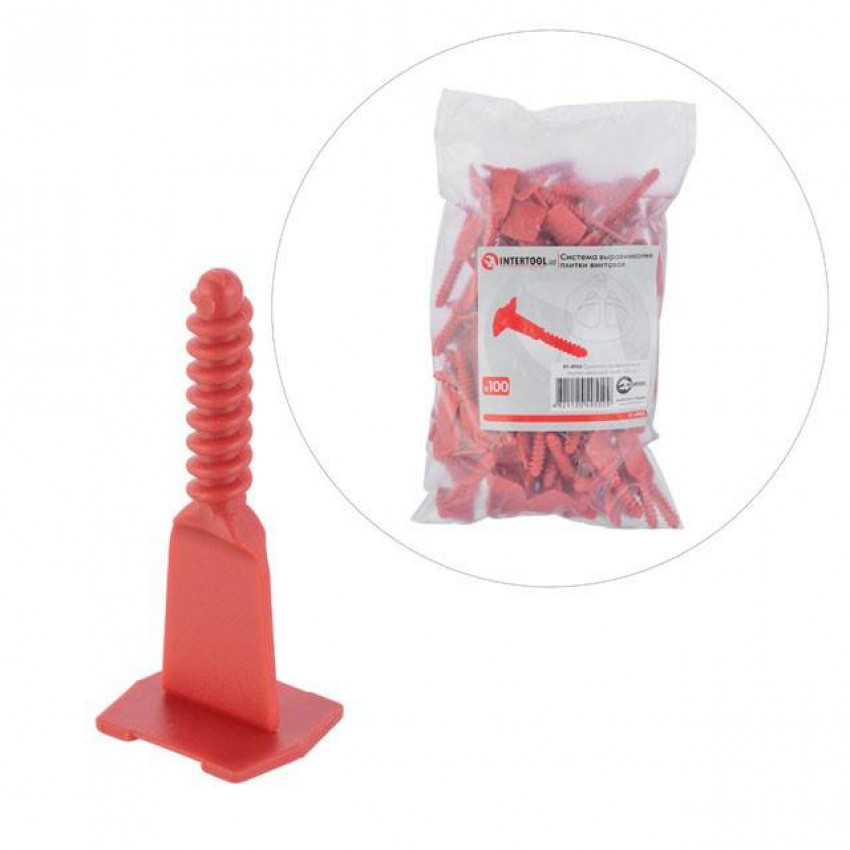 Система вирівнювання плитки гвинтова, гвинт 100шт INTERTOOL KT-4955-KT-4955