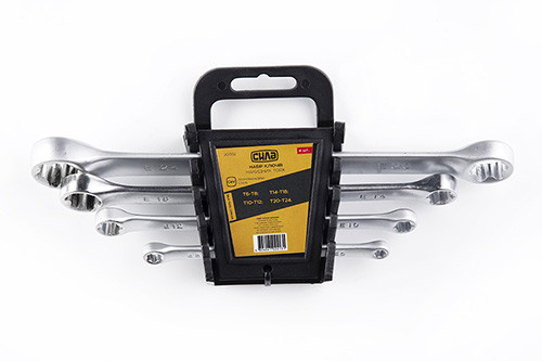 Набір ключів накидних двосторонніх TORX CrV (T6-T8, T10-T12, T14-T18, T20-T24)(4шт) СИЛА-201332