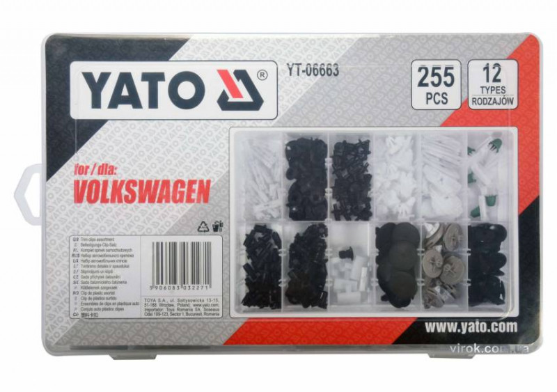 Шпинки для автосалоної обшивки VOLKSWAGEN YATO, різні, 12 типорозмірів, 255 шт.-YT-06663