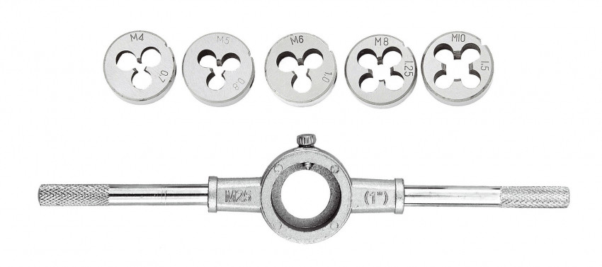 Набір плашок MASTERTOOL з тримачем 6 ел. (M4/M5/M6/M8/M10) 15-0406-15-0406