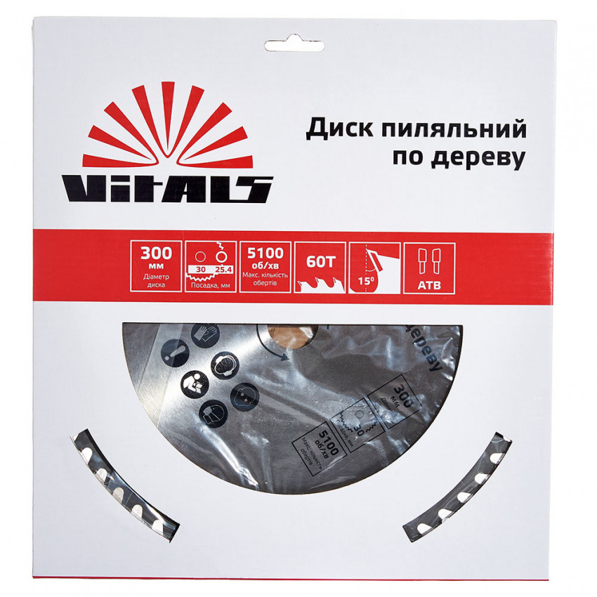 Диск пильний Vitals по дереву 300x30/25.4, ATB 60-168145