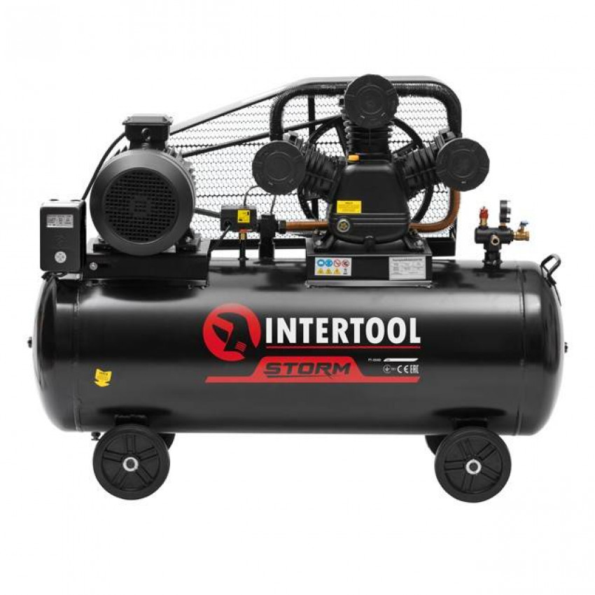 Компресор 200 л, 7,5 кВт, 380 В, 10 aтм, 1050 л/хв., 3 циліндри INTERTOOL PT-0040-PT-0040