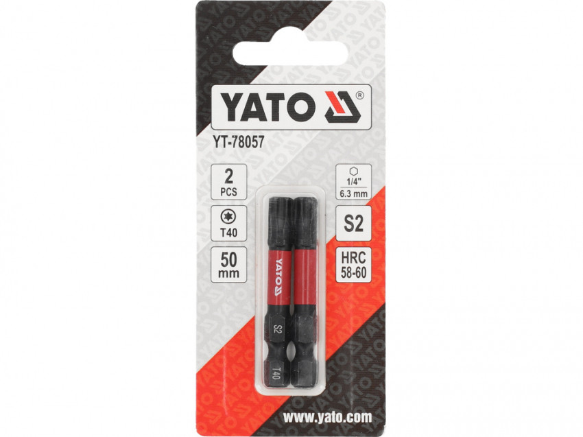 Насадка викруткова ударна YATO; "TORX" T40 х 50 мм. шпиндель 6-гран- 1/4", 2 шт.[10]-YT-78057