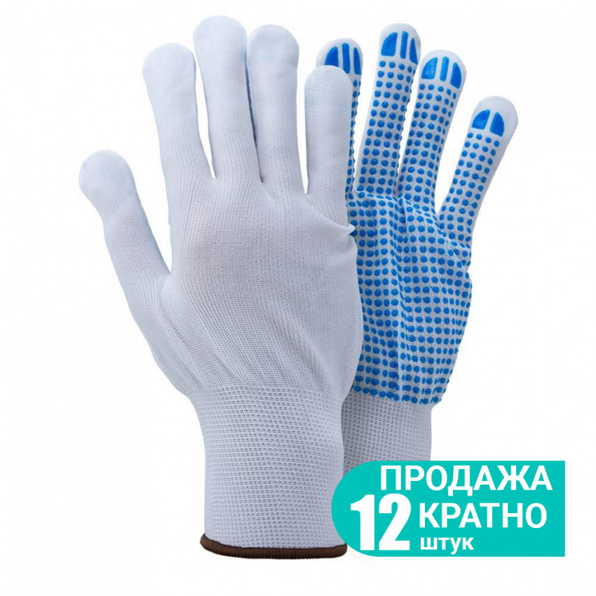 Рукавички трикотажні з точковим ПВХ покриттям р9 (білі, манжет) Sigma (9442421)-9442421