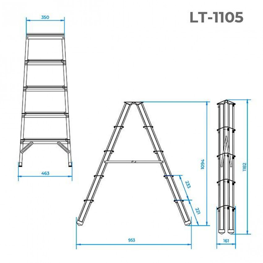 Стрем'янка алюмінієва, двостороння, 5 сход., висота 1,09 м INTERTOOL LT-1105-LT-1105