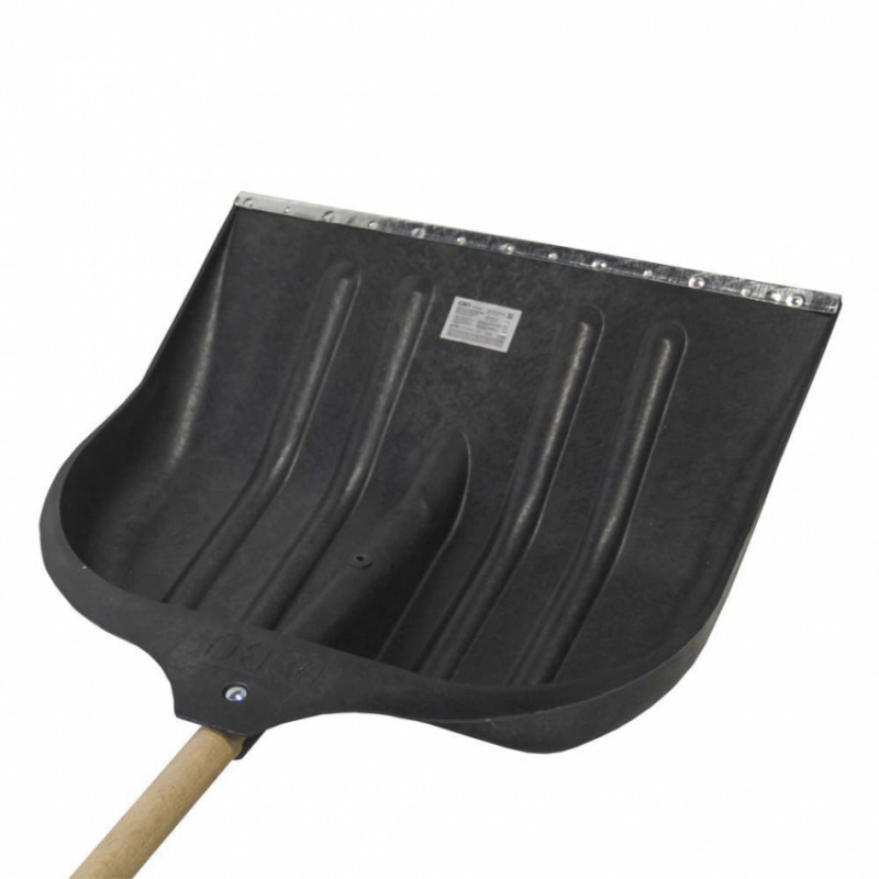 Лопата для снігу/зерна пластикова з оцинкованою планкою Standard 490×495мм з дерев'яним держаком (чорна) GRAD (5046585)-5046585