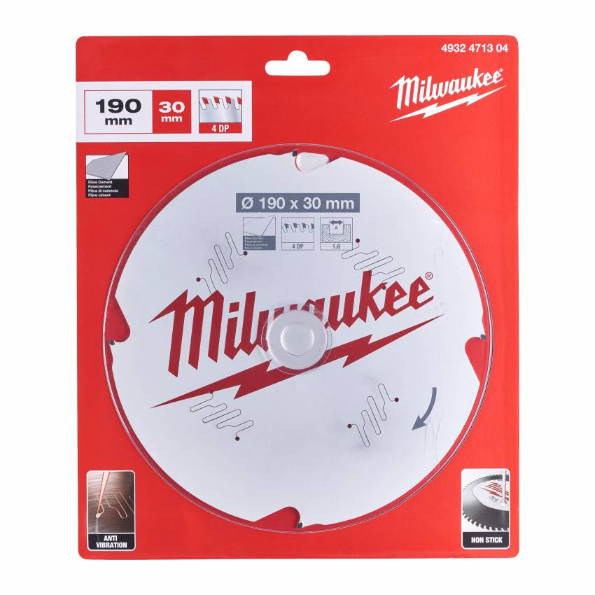 Диск пильний MILWAUKEE, Ø190/30мм/1,8мм, 4 зуб., по фіброцементу-4932471304
