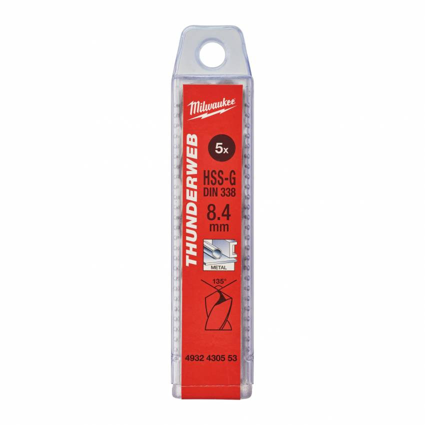 Свердло по металу THUNDERWEB HSS-G MILWAUKEE DIN338, Ø8,4x117мм, (5шт)-4932430553