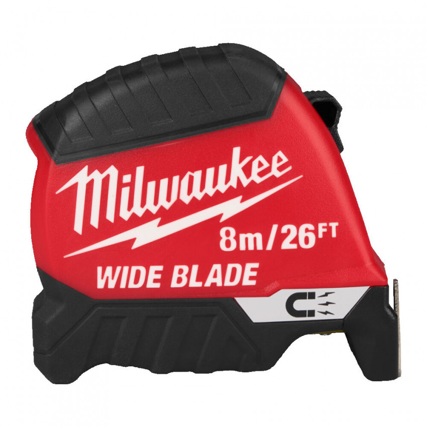 Рулетка магнітна WIDE BLADE MAGNETIC MILWAUKEE (Gen2), (полотно 35мм), 8м/26фт-4932499210