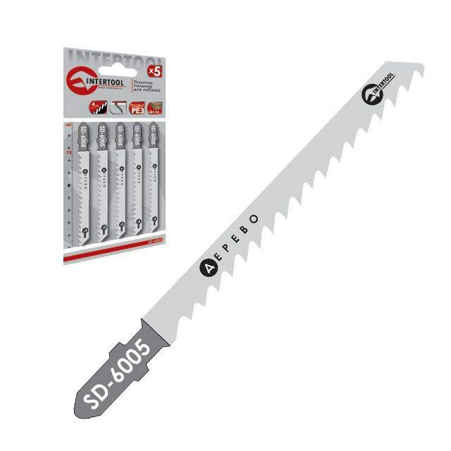 Полотна для лобзика для роботи по деревині, робоча довжина - 75 мм, відстань між зубцями - 4,0 мм INTERTOOL SD-6005-SD-6005