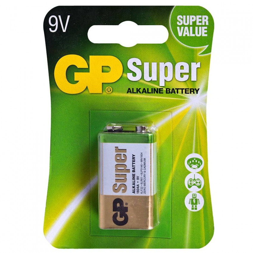 Батарейка GP SUPER ALKALINE 9V 1604AEB-5UE1 лужна, 6LF22-GP1604A-5UE1